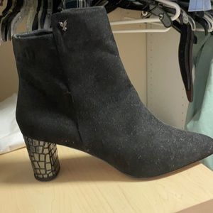 Never worn J. Renee side zip suede like boot with silver heel